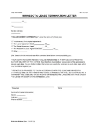 Minnesota Lease Termination Letter (30-Day Notice)
