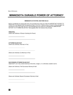 Minnesota Durable Statutory Power of Attorney Form