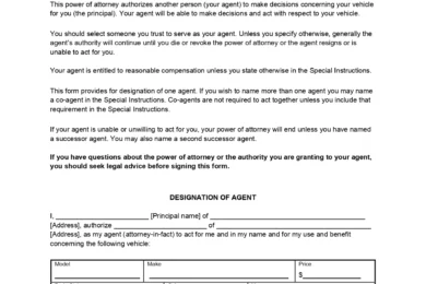 Minnesota Motor Vehicle Power of Attorney Form