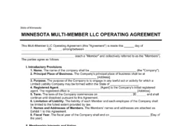 Minnesota Multi-Member LLC Operating Agreement Template