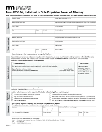 Minnesota Tax Power of Attorney Form REV184i