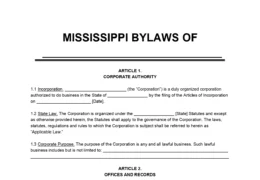 Mississippi Corporate Bylaws Template