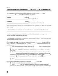 Mississippi Independent Contractor Agreement Template