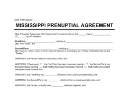 Mississippi Prenuptial Agreement Template