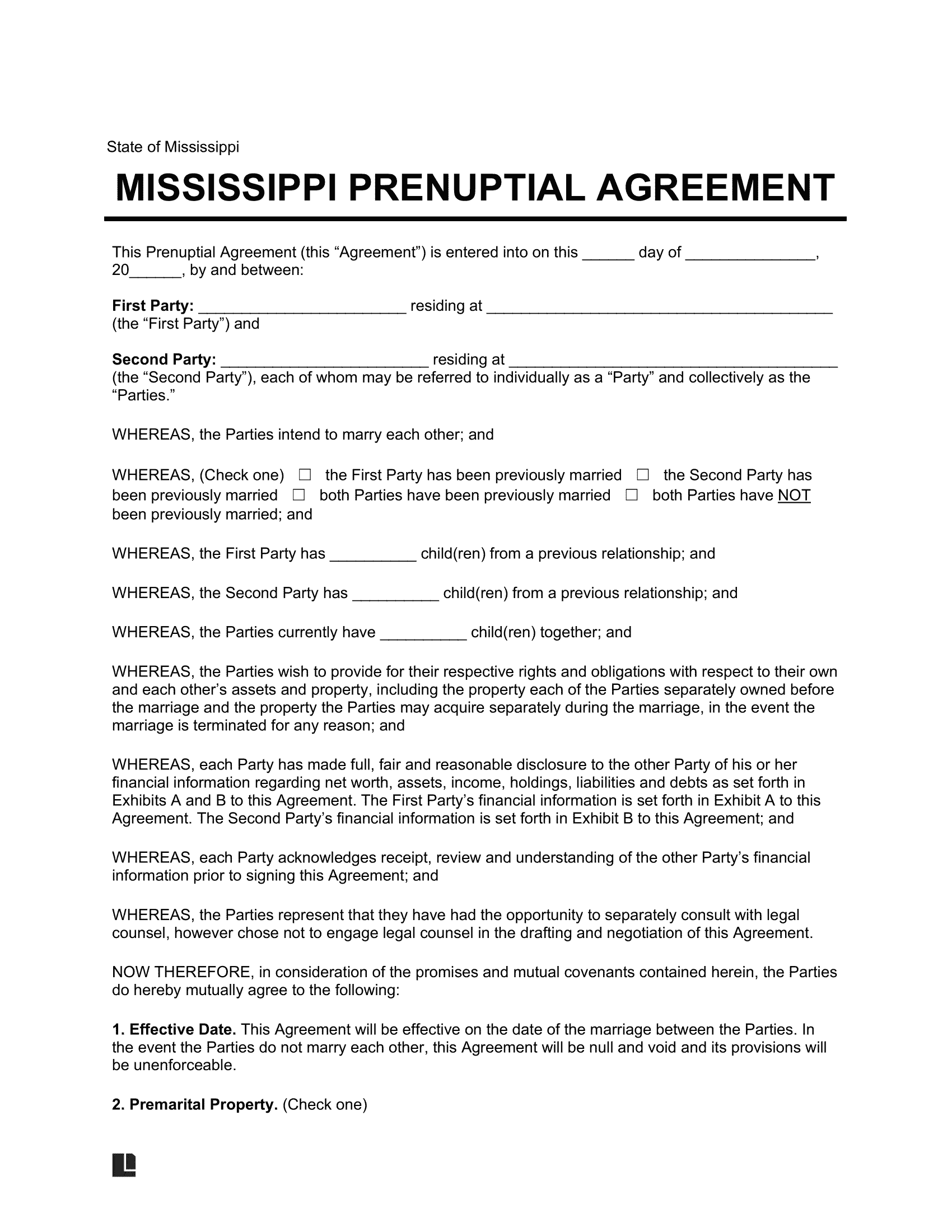 Free Mississippi Prenuptial Agreement Template | PDF & Word