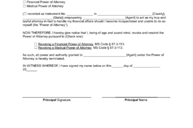 Mississippi Revocation Power of Attorney Form