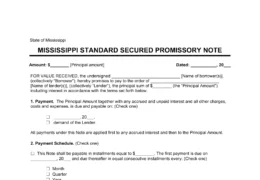 Mississippi Standard Secured Promissory Note Template