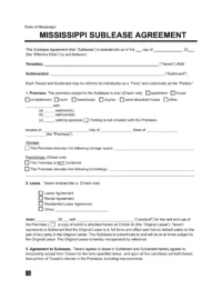 Mississippi Sublease Agreement Template