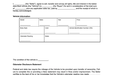 Mississippi vehicle bill of sale