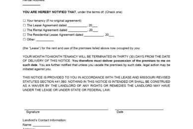 Missouri Lease Termination Letter (30-Day Notice)