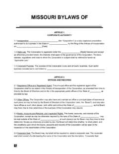 Missouri Corporate Bylaws Template