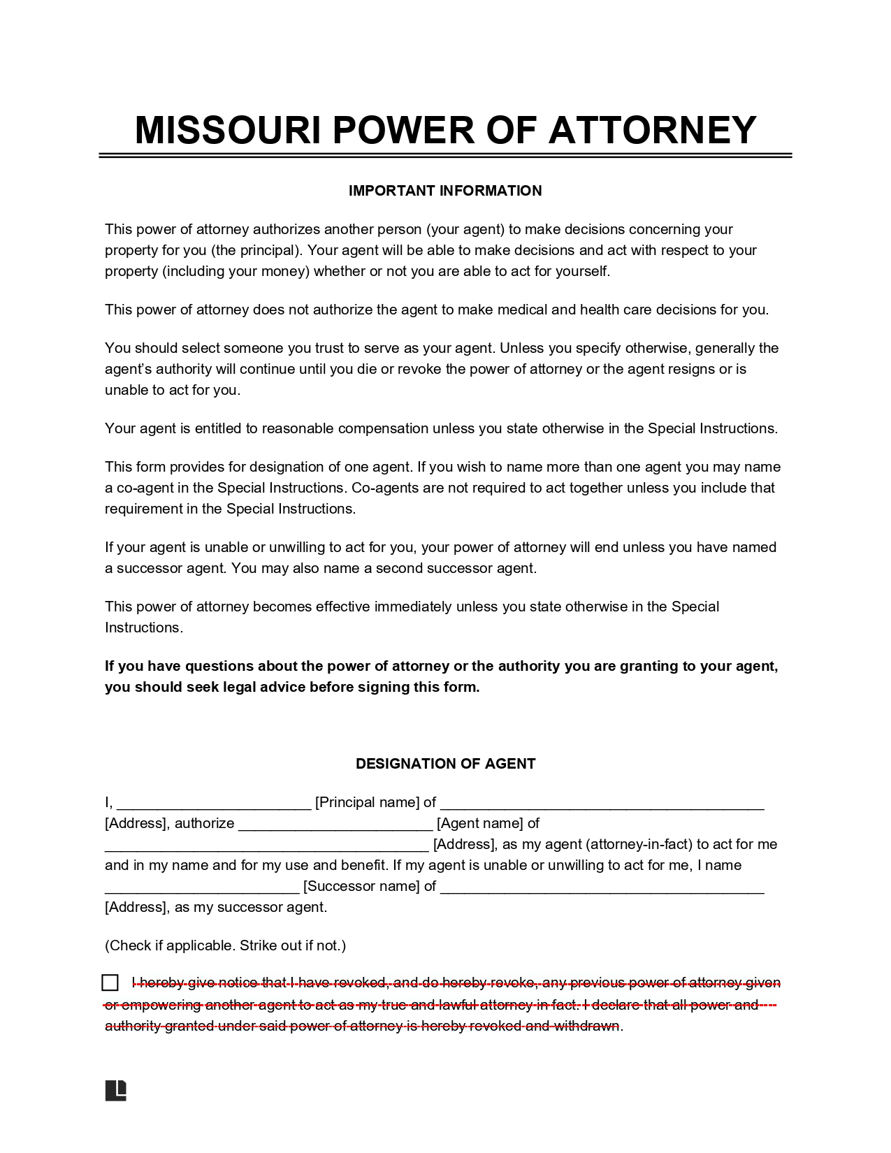 Missouri Power of Attorney screenshot