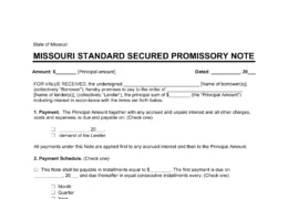 Missouri Standard Secured Promissory Note Template