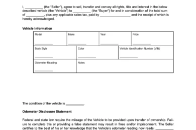 Missouri vehicle bill of sale form