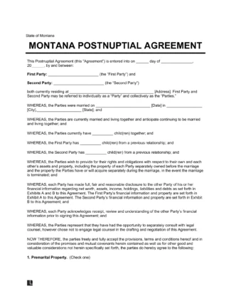 Montana Postnuptial Agreement Template