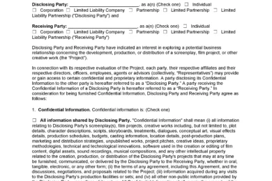 Movie Film Non-Disclosure Agreement Template