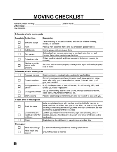 Moving Checklist Template