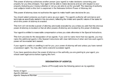 Nebraska Limited Power of Attorney Template