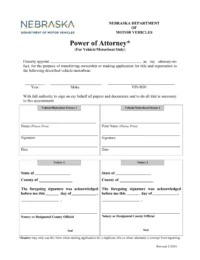 Nebraska Motor Vehicle Power of Attorney Form