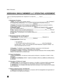 Nebraska Single Member LLC Operating Agreement Form