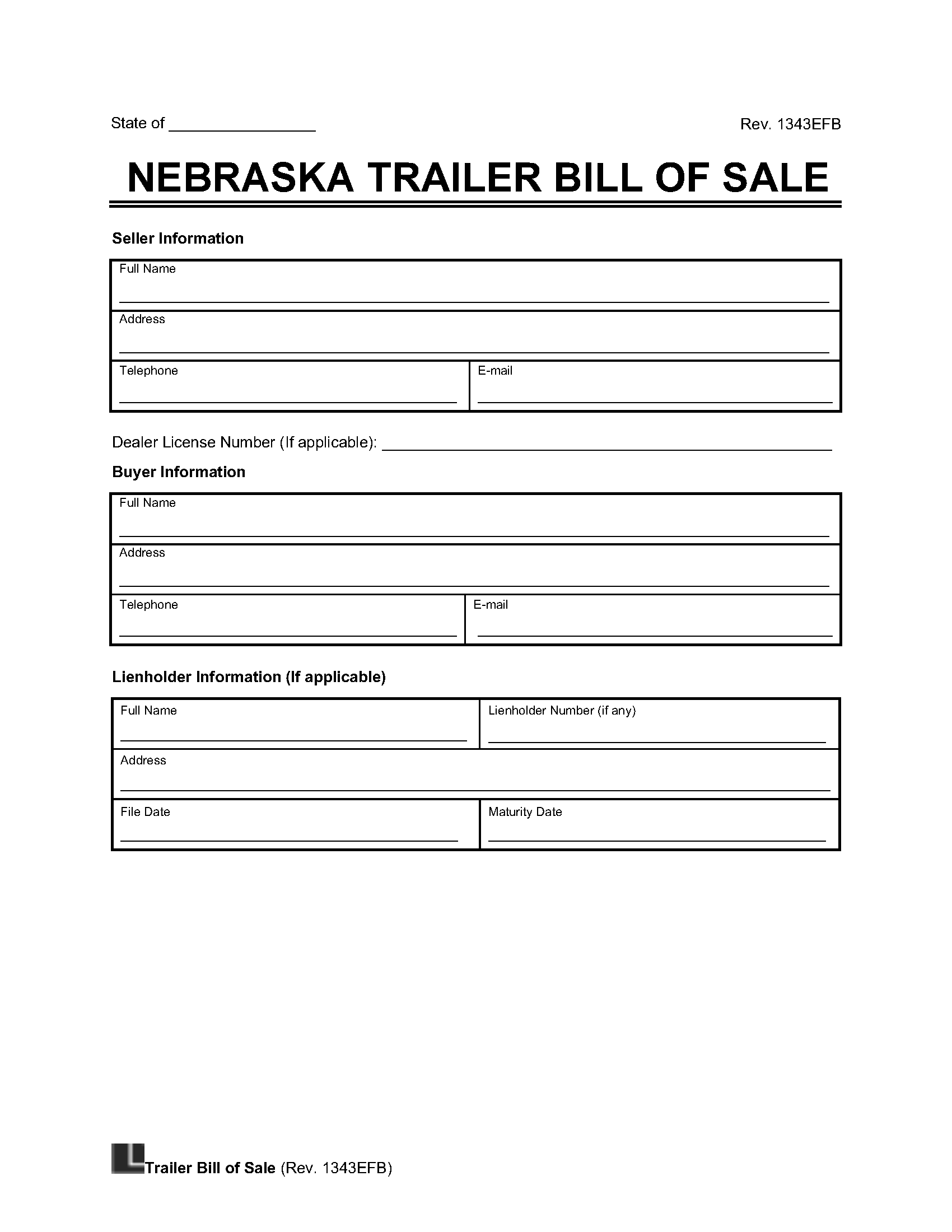 Nebraska Trailer Bill of Sale screenshot