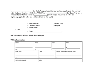 Nebraska vehicle bill of sale