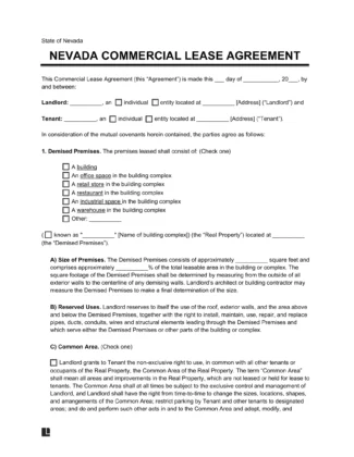 Nevada Commercial Lease Agreement