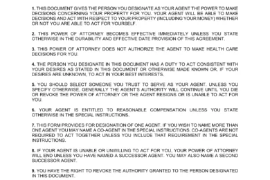 Nevada Durable Statutory Power of Attorney Form