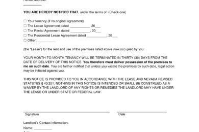 Nevada Lease Termination Letter