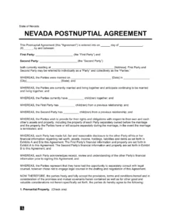 Nevada Postnuptial Agreement Template