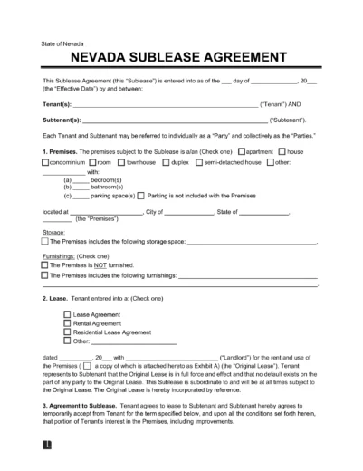 Nevada Sublease Agreement Template