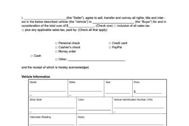 Nevada vehicle bill of sale