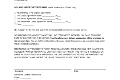 New Hampshire Lease Termination Letter