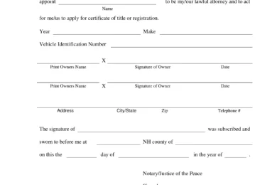 New Hampshire Motor Vehicle Power of Attorney Form