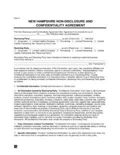 New Hampshire Non-Disclosure and Confidentiality Agreement Template