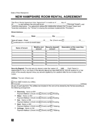 New Hampshire Room Rental Agreement