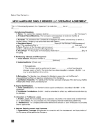 New Hampshire Single Member LLC Operating Agreement Form
