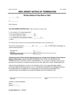 New Jersey 30-Day Notice to Quit | Non-Payment of Rent