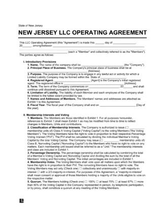 New Jersey LLC Operating Agreement Template