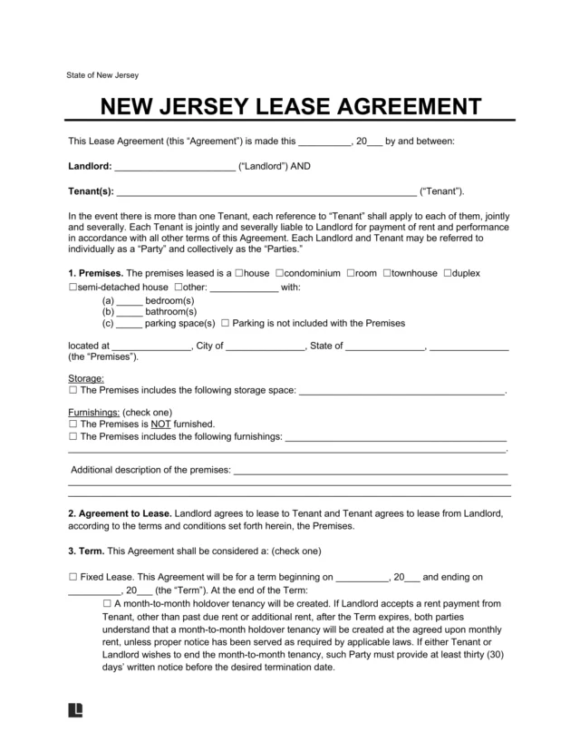 New Jersey Lease Agreement Template
