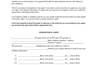 New Jersey Minor Child Power of Attorney Form