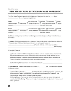 New Jersey Residential Purchase Agreement Template