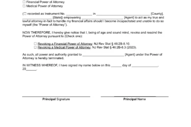 New Jersey Revocation of Power of Attorney Form