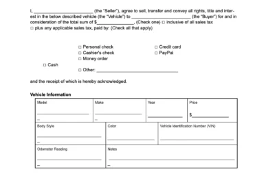 New Jersey vehicle bill of sale