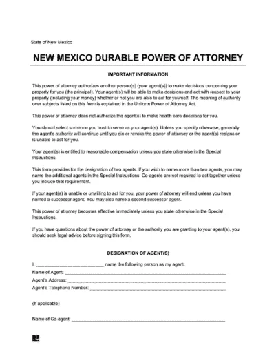 New Mexico Durable Statutory Power of Attorney Form