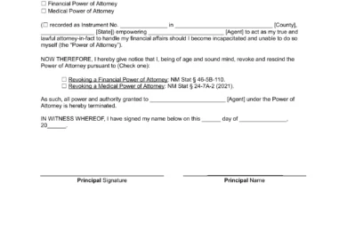 New Mexico Revocation of Power of Attorney Form