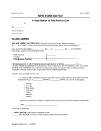 New York 14-Day Notice to Quit | Non-Payment of Rent