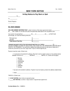 New York 14-Day Notice to Quit | Non-Payment of Rent