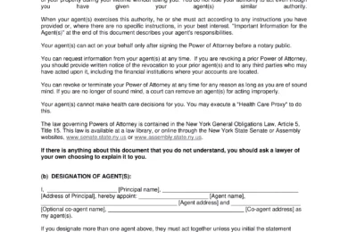 New York Durable Statutory Power of Attorney Form