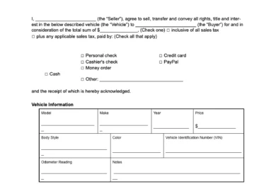 New York vehicle bill of sale form